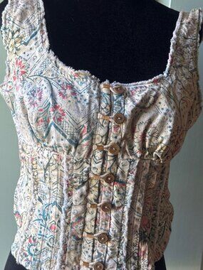 Molly Sessums textured smocked cropped tank Floral Boho Cottagecore M